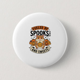 Badge Rond 5 Cm Hamster d'Halloween Alimenté par les Fantômes Drôl