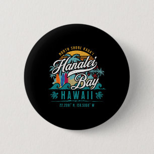 Badge Rond 5 Cm Hanalei Byy North Shore Kauai Hawaii Retro Sun Sur