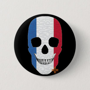 Badge Rond 5 Cm HANDSKULL France Insigne rond noir B2