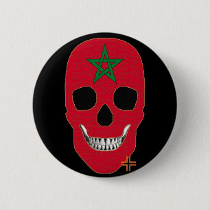 Badge Rond 5 Cm HANDSKULL Maroc Insigne rond noir B2