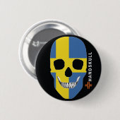 Badge Rond 5 Cm HANDSKULL Suède, Happy crâne, Drapeau Suède (Devant & derrière)