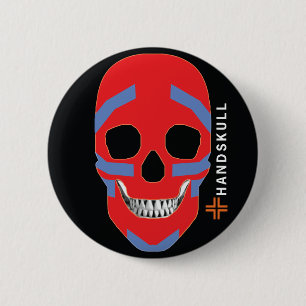 Badge Rond 5 Cm HANDSKULL tête folle, Happy crâne, Drapeau de tête