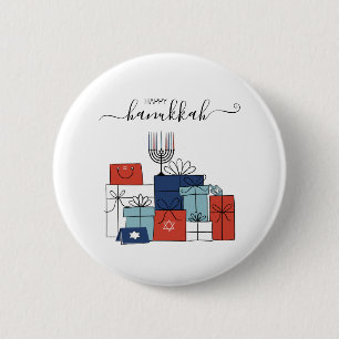 Badge Rond 5 Cm Hanoukka Cadeaux et Menorah Holiday Pinback Button