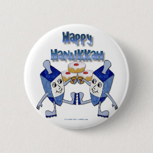 Badge Rond 5 Cm Hanoukka Dancing Dreidels et Jelly Doughnut