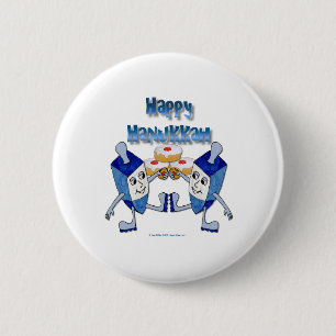 Badge Rond 5 Cm Hanoukka Dancing Dreidels et Jelly Doughnut