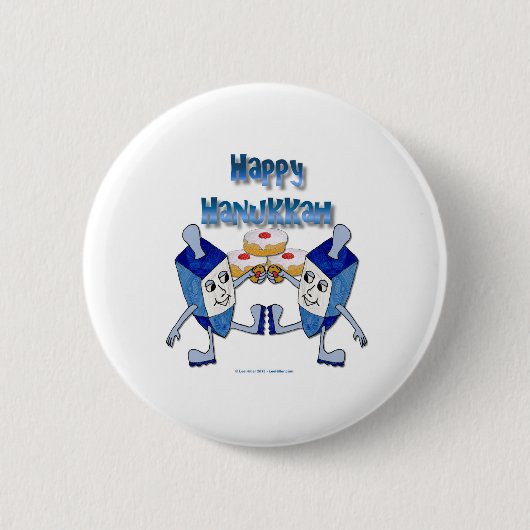 Badge Rond 5 Cm Hanoukka Dancing Dreidels et Jelly Doughnut (Devant)