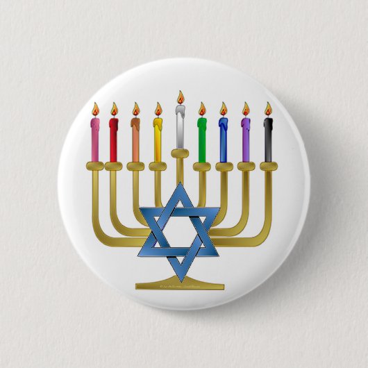 Badge Rond 5 Cm Hanoukka Rainbow Candles Gold Menorah (Devant)