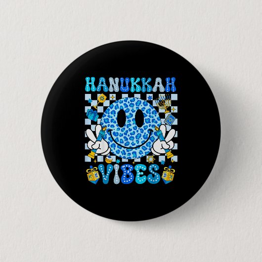 Badge Rond 5 Cm Hanukkah Vibes Groovy Smile Face Jewish Holiday Ch (Devant)