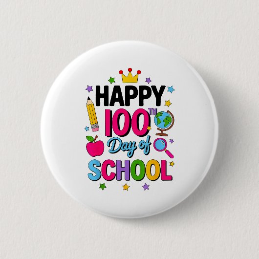 Badge Rond 5 Cm Happy 100th Day Of School 100 Days Smarter Teacher (Devant)