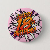 Badge Rond 5 Cm HAPPY 18TH BIRTHDAY Pink Fun Retro Comic Book (Devant)