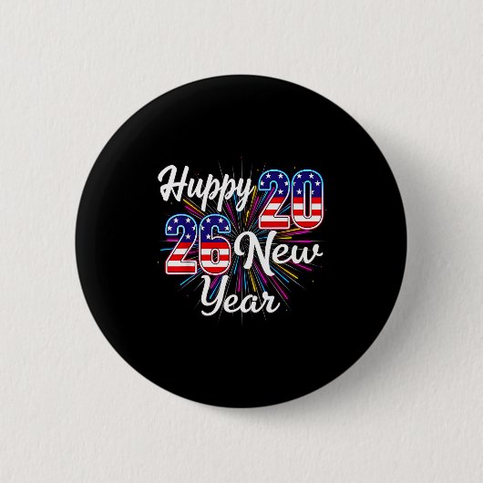Badge Rond 5 Cm Happy 2026 New Year Patriotic Fireworks Design Par (Devant)