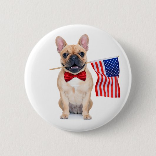 Badge Rond 5 Cm Happy 4 juillet French Bulldog (Devant)