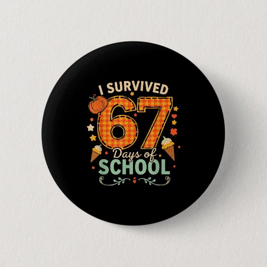 Badge Rond 5 Cm Happy 67th Day Of School Funny Teacher Thanksgivin (Devant)