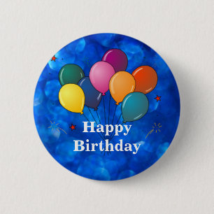 Badge Rond 5 Cm "Happy Birthday," Celebration Balloons