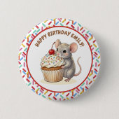 Badge Rond 5 Cm Happy Birthday Personalized Mouse & Cupcake Photo (Devant)