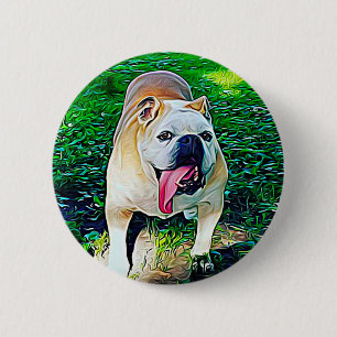 Badge Rond 5 Cm Happy bulldog stylisé portrait animal de compagnie
