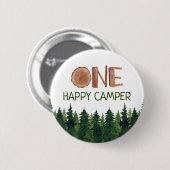Badge Rond 5 Cm Happy Camper Aquarelle Bois Un Rustique (Devant & derrière)