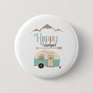 Badge Rond 5 Cm Happy Camper Cute Retro RV