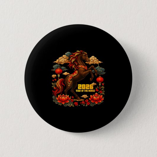 Badge Rond 5 Cm Happy Chinese Lunar New Year Of The Horse 2026  (Devant)
