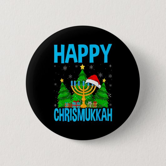 Badge Rond 5 Cm Happy Chrismukkah Santa Hat Christmas Hanukkah Sle (Devant)