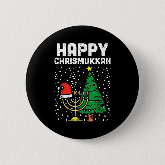 Badge Rond 5 Cm Happy Christmukkah Jewish Christmas Hanukkah Chanu (Devant)