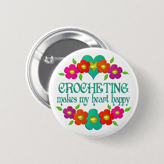 Badge Rond 5 Cm Happy Crocheting (Devant & derrière)
