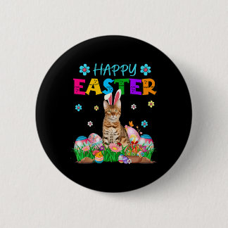 Badge Rond 5 Cm Happy Easter Bunny Bengal Cat Hunting Eggs Colourf