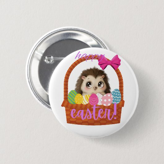 Badge Rond 5 Cm Happy Easter Hedgehog Button (Devant & derrière)
