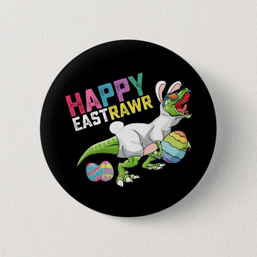 Badge Rond 5 Cm Happy Easttrawr T Rex Dinosaur Easter Bunny Egg (Devant)