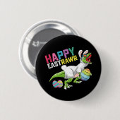 Badge Rond 5 Cm Happy Easttrawr T Rex Dinosaur Easter Bunny Egg (Devant & derrière)