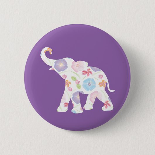 Badge Rond 5 Cm Happy Elephant-Big-Flower Motif moderne (Devant)