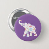 Badge Rond 5 Cm Happy Elephant-Big-Flower Motif moderne (Devant & derrière)