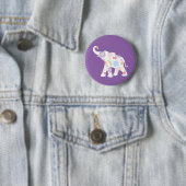 Badge Rond 5 Cm Happy Elephant-Big-Flower Motif moderne (En situation)