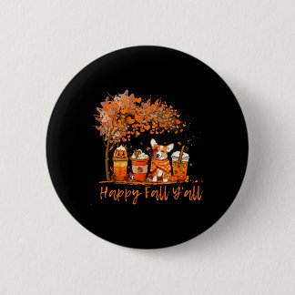 Badge Rond 5 Cm Happy Fall Y'all Automne Corgi Halloween Citrouill