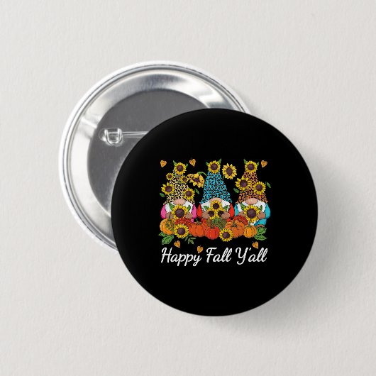 Badge Rond 5 Cm Happy Fall Y'all Gnome Leopard Pumkin Autumn (Devant & derrière)