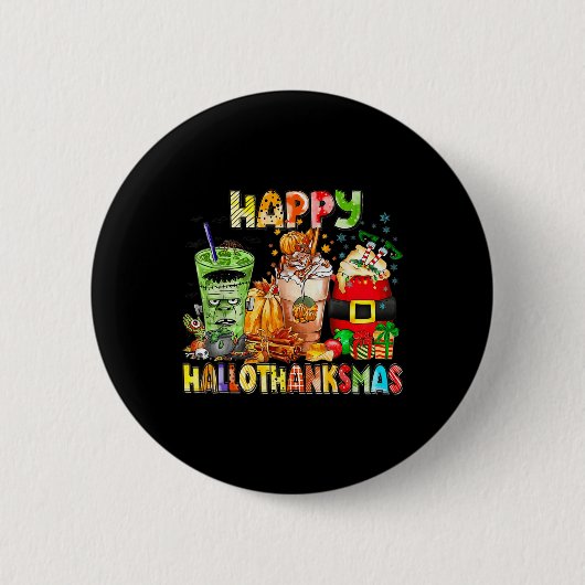Badge Rond 5 Cm Happy Hallothanksmas Coffee Halloween Thanksgiving (Devant)