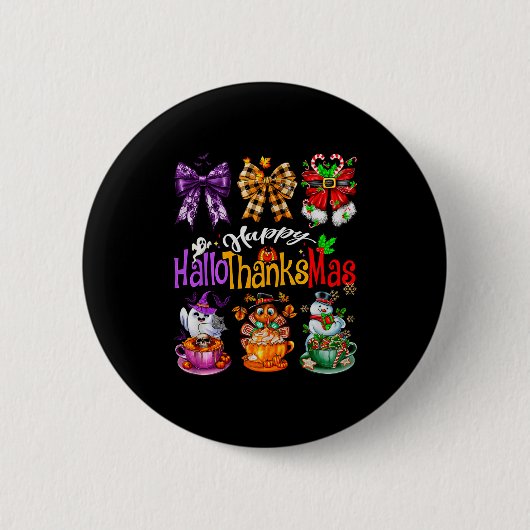 Badge Rond 5 Cm Happy Hallothanksmas Coquette Bow Coffee Latte Can (Devant)