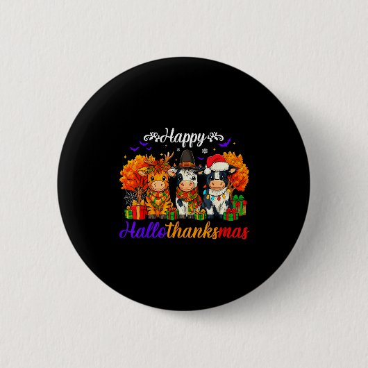 Badge Rond 5 Cm Happy Hallothanksmas Cows For Farmer  (Devant)