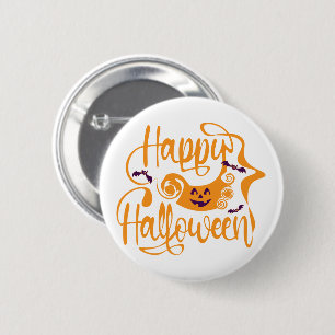 Badge Rond 5 Cm Happy Halloween chauves-souris Jack-o'-lantern