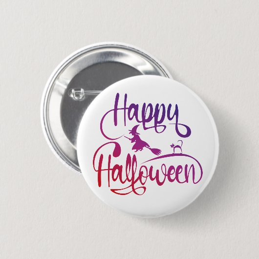 Badge Rond 5 Cm Happy Halloween dégradé volant sorcière chat (Devant & derrière)