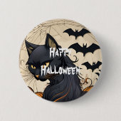 Badge Rond 5 Cm Happy Halloween effrayant chat (Devant)