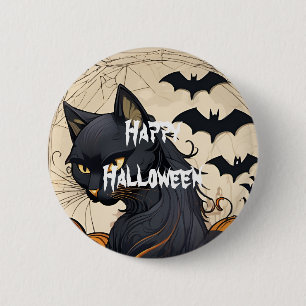 Badge Rond 5 Cm Happy Halloween effrayant chat