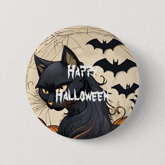 Badge Rond 5 Cm Happy Halloween effrayant chat (Devant)