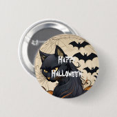 Badge Rond 5 Cm Happy Halloween effrayant chat (Devant & derrière)