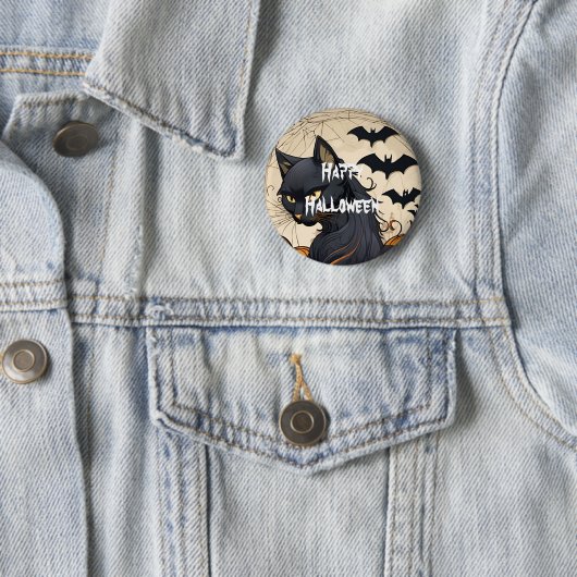 Badge Rond 5 Cm Happy Halloween effrayant chat (En situation)