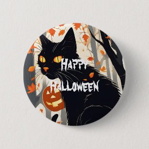 Badge Rond 5 Cm Happy Halloween effrayant chat