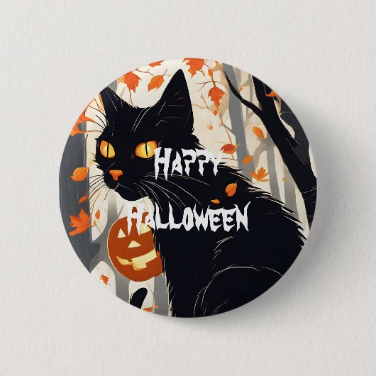 Badge Rond 5 Cm Happy Halloween effrayant chat (Devant)