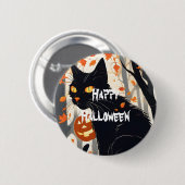 Badge Rond 5 Cm Happy Halloween effrayant chat (Devant & derrière)