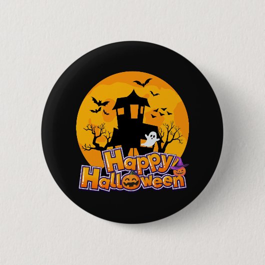 Badge Rond 5 Cm Happy Halloween Haunted House Moon (Devant)