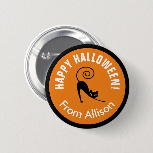 Badge Rond 5 Cm Happy Halloween noir chat ID686 (Devant & derrière)